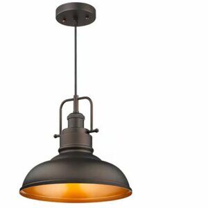 Emliviar Farmhouse Bronze Finish Metal Dome Hanging Pendant Light-11"